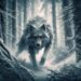 This image captures the Amarok in the midst of hunting, showcasing its predatory skills. The scene is set in a dense, snow-covered forest, with the Amarok stealthily stalking its prey. Its fur blends with the winter environment, demonstrating its adaptability and prowess as a hunter.