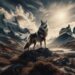 Asena is depicted in a majestic and powerful form on a rugged mountainous landscape, symbolizing her strength and freedom. The landscape is vast and wild, mirroring Asena's untamed nature. This scene emphasizes her role as a symbol of leadership and resilience.