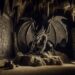 In a dark, ominous cave within the Mesoamerican jungles, Camazotz is depicted with the menacing features of a large bat. Perched atop a rocky formation, its presence in the cave, filled with ancient Mayan symbols, underscores its association with night, death, and the underworld, highlighting its fearsome and mystical nature.