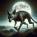 Chupacabra resembles a sinister, hairless coyote. It prowls a desolate landscape under a full moon, its eyes reflecting a cunning intelligence. This portrayal captures a moment of quiet, ominous hunting, conveying the creature's stealth and predatory nature, often mistaken for a wild animal but with a more malevolent presence.