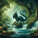 Depicted near a waterfall in a dense jungle, the Makara blends aquatic and forest elements. The lush tropical environment creates a vibrant and mysterious atmosphere, emphasizing the Makara's enigmatic and protective nature in South Asian mythology.