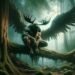 Pamola, a mythical creature from Native American folklore. This representation shows Pamola in a mystical forest setting.