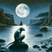 Illustrated in a moonlit cove scene, the Selkie, in human form, sits on a boulder at the water's edge, gazing at the sea under a starry sky. The tranquil cove setting symbolizes the Selkie's connection to both land and sea.