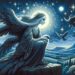 Sirin is shown under a starry sky, perched on a moonlit ledge overlooking rolling hills and ancient forests. The starlit backdrop adds a magical and ethereal quality, emphasizing Sirin's role as a symbol of cosmic wonder and the mysteries of fate in Slavic legends.