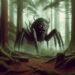 In a mystical Japanese forest, the Tsuchigumo is depicted with the body of a giant spider and the face of an Oni. It lurks among the trees, creating an eerie and foreboding atmosphere. This image captures the mythical creature's terror and supernatural presence, a key element in Japanese folklore.