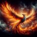 An artistic interpretation of a phoenix rising from ashes, with intense flames and smoke.